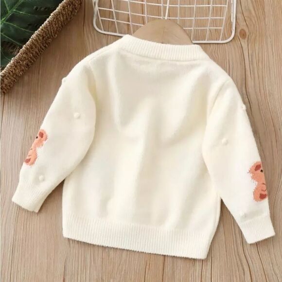 Kids Teddy Bear Cardigan Sweater In Ivory - Picture 2 of 2